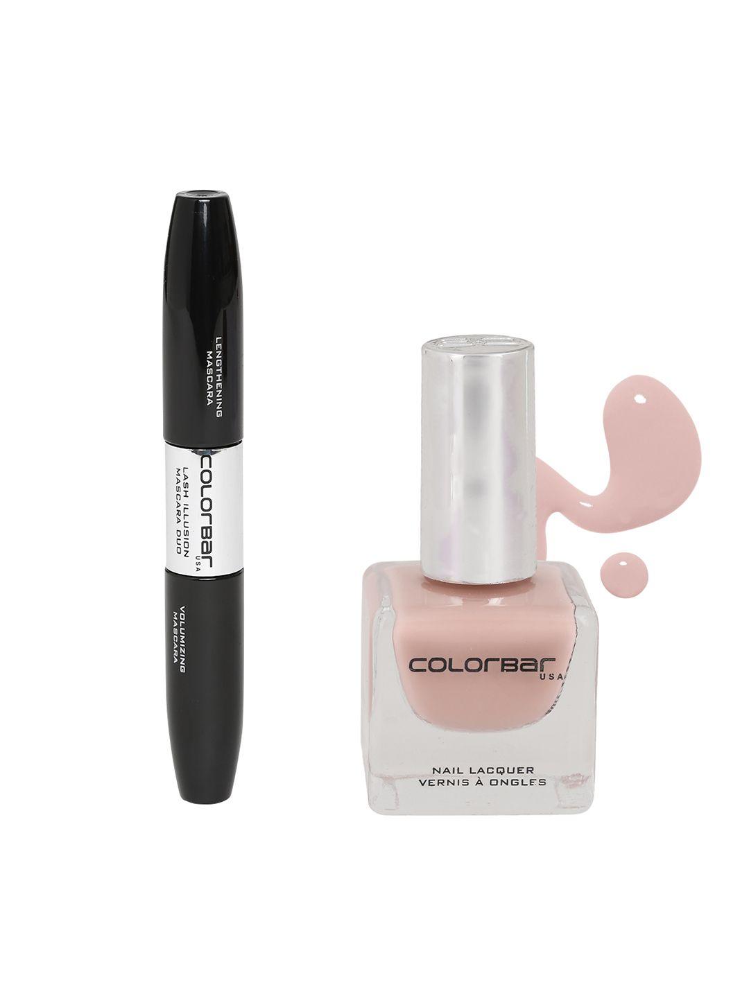colorbar lash illusion mascara dm001 & pink crepe luxe nail lacquer 128