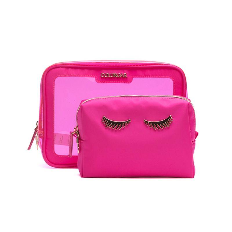 colorbar lips & lashes box pouch - neon pink (set of 2)