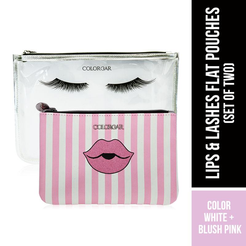 colorbar pouch lips & lashes flat pouches(set of 2) - white+blush pink