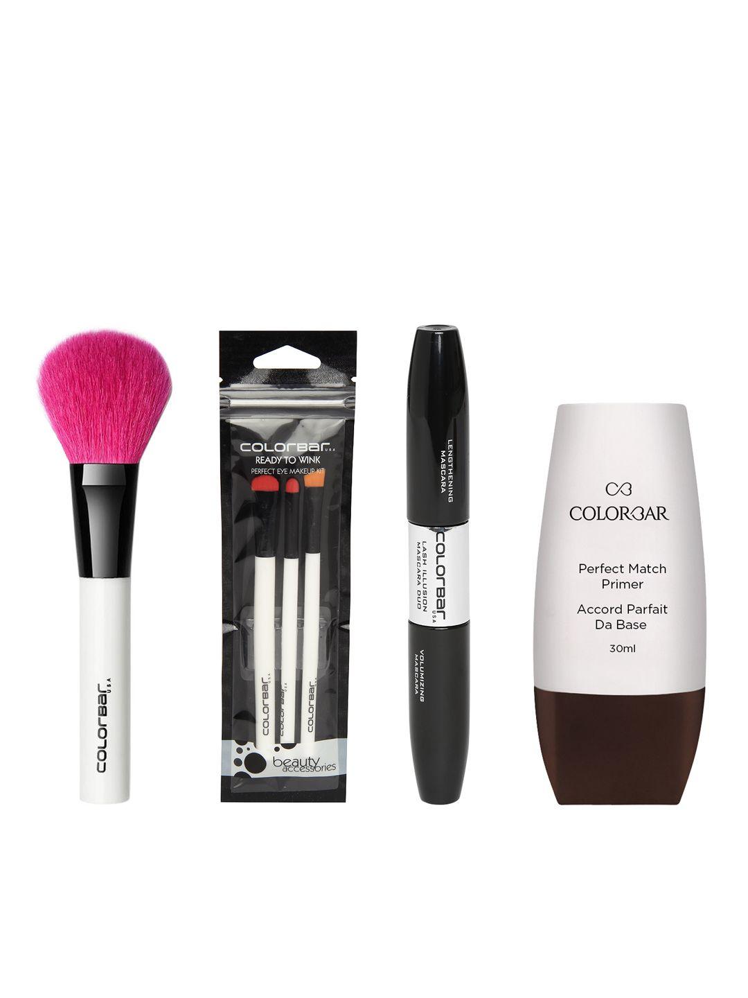 colorbar women set of primer, mascara, eye makeup brush & blush brush