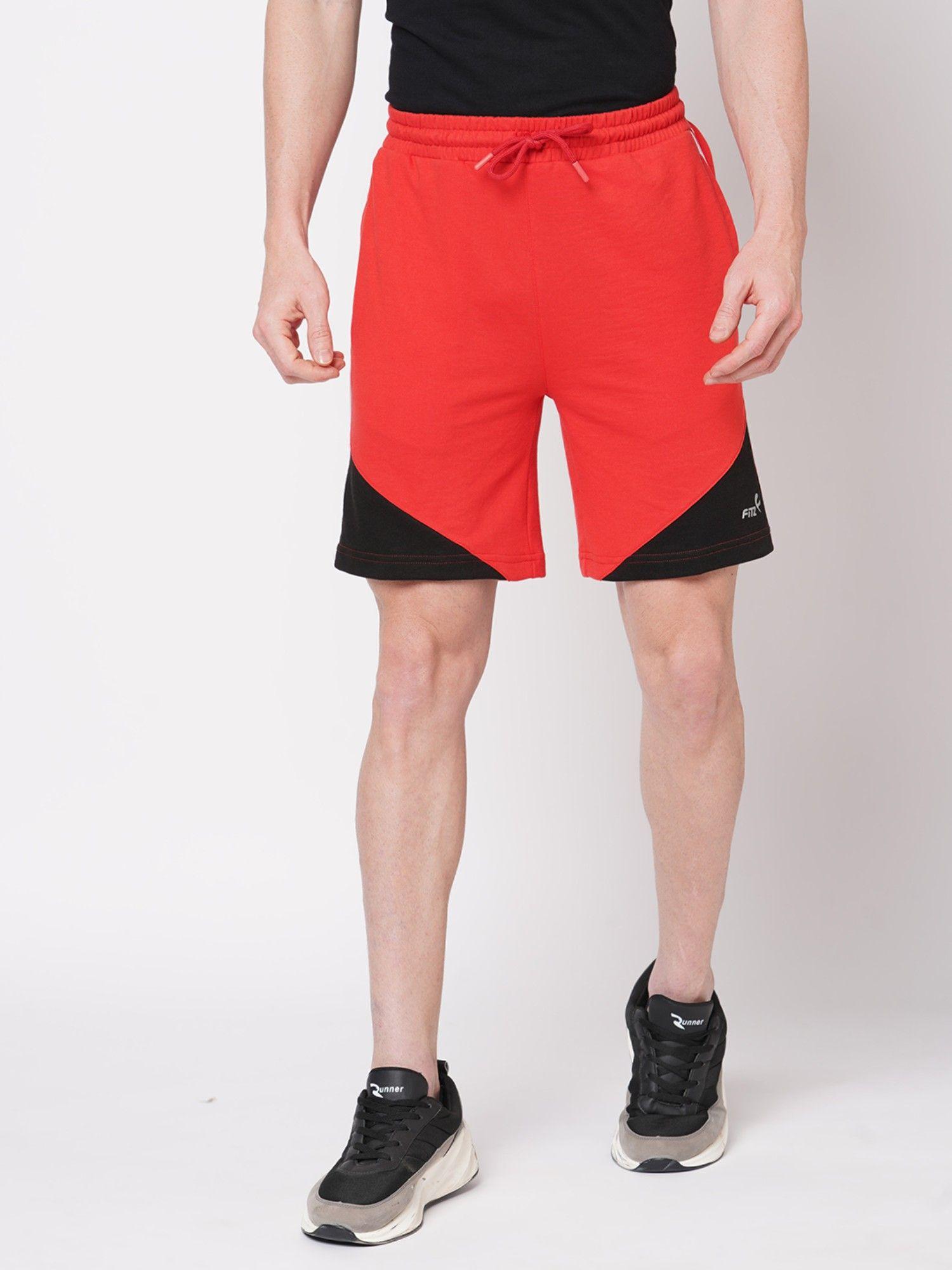 colorblock french terry slim fit shorts red clay