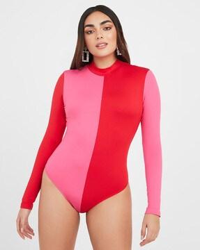 colorblock knit fitted bodysuit