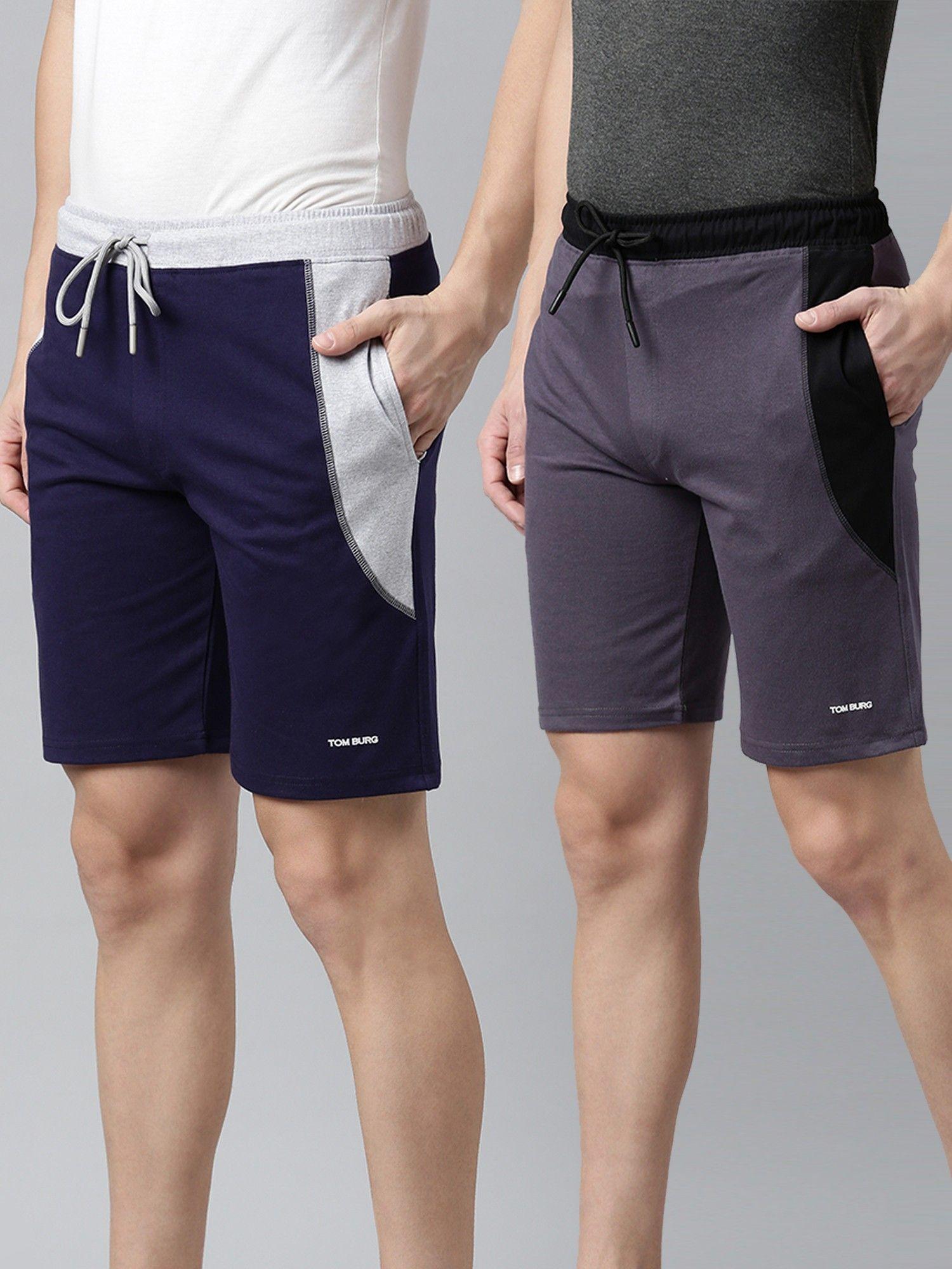 colorblock men dark blue & dark grey basic lounge shorts (set of 2)