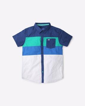 colorblock shirt with patch pocket