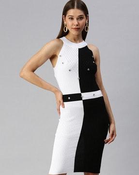 colorblock bodycon dress with embellishments