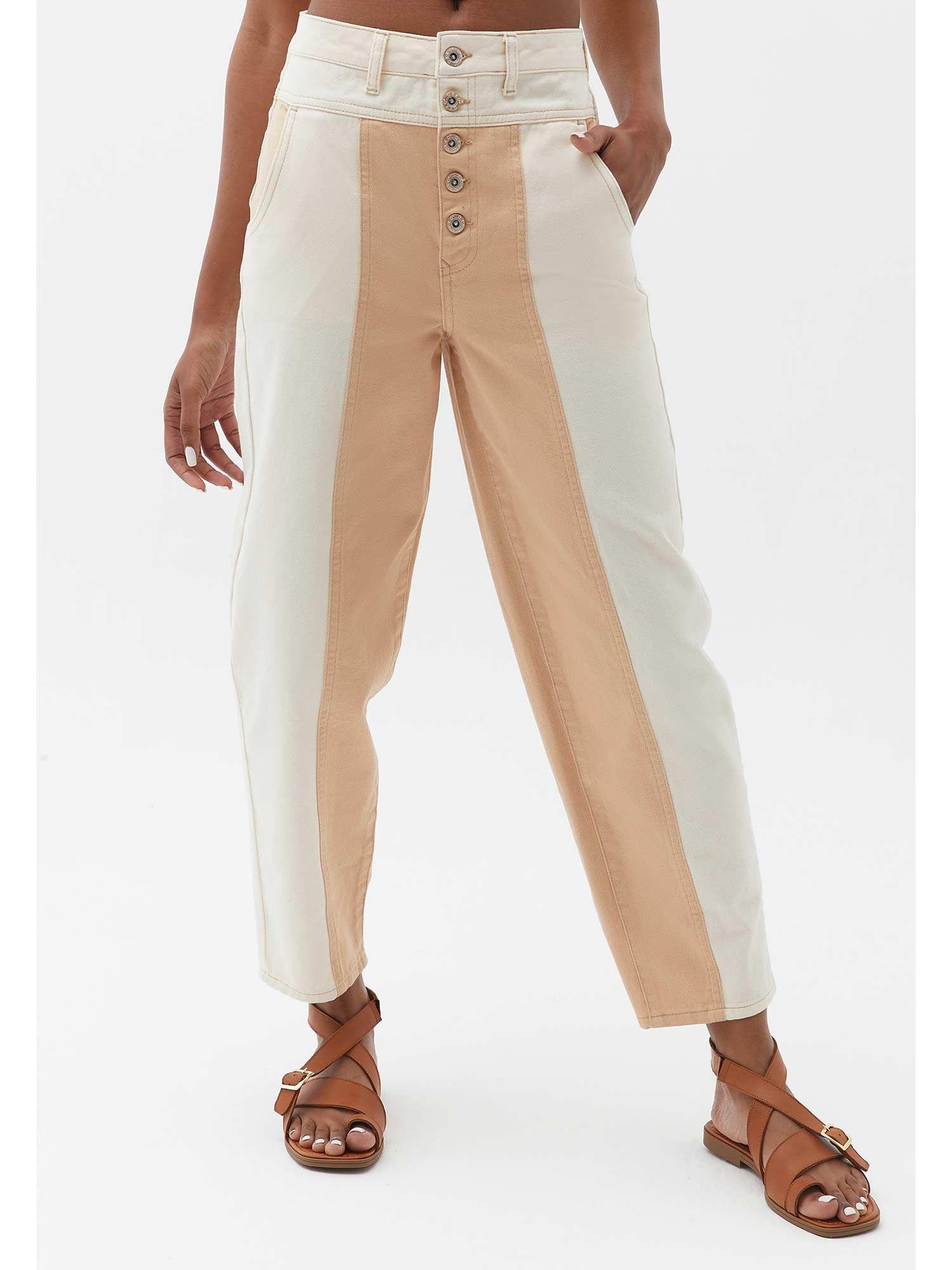 colorblock butter cream & white pants