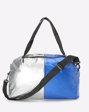 colorblock duffel bag with detachable strap