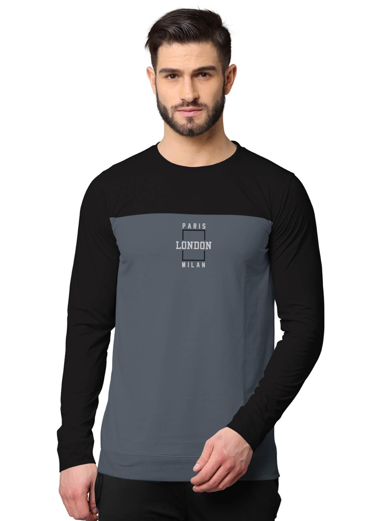 colorblock full sleeve sweatshirts for men black and grey