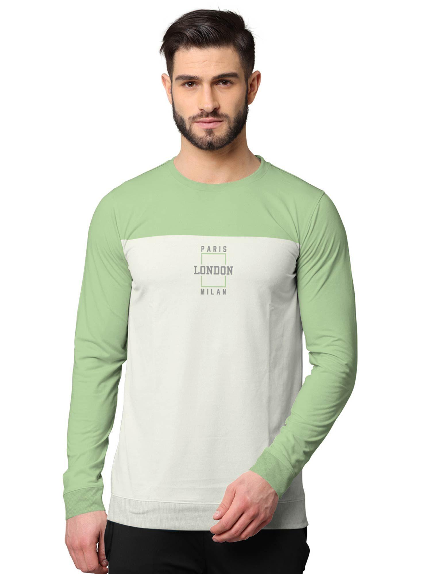 colorblock full sleeve sweatshirts for men green and white