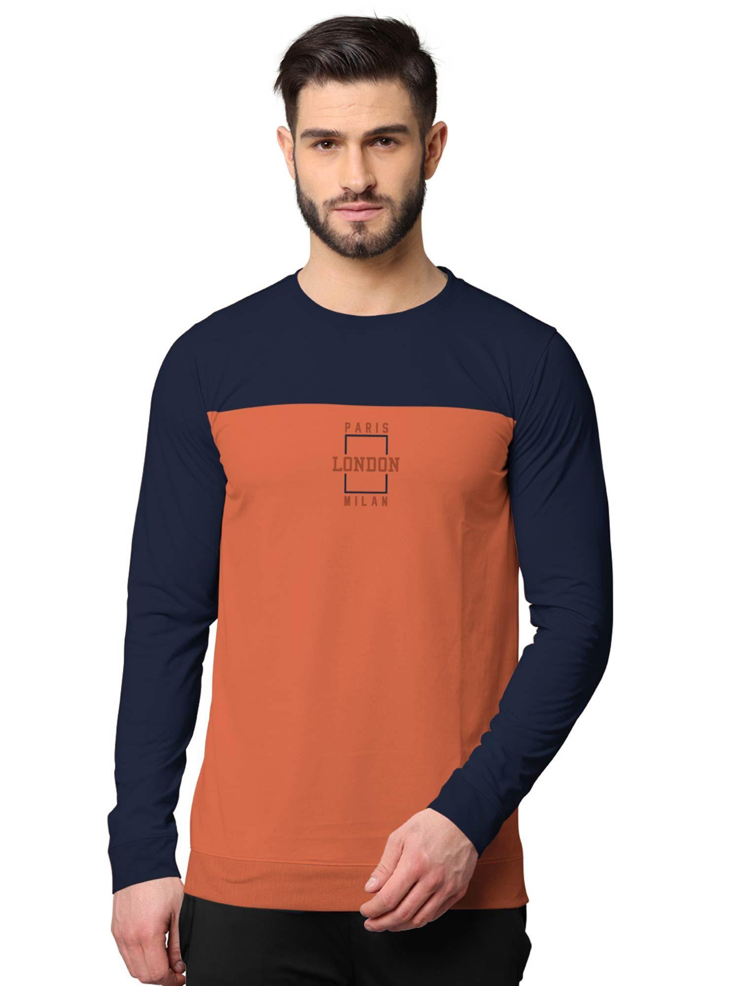 colorblock full sleeve sweatshirts for men navy blue and orange