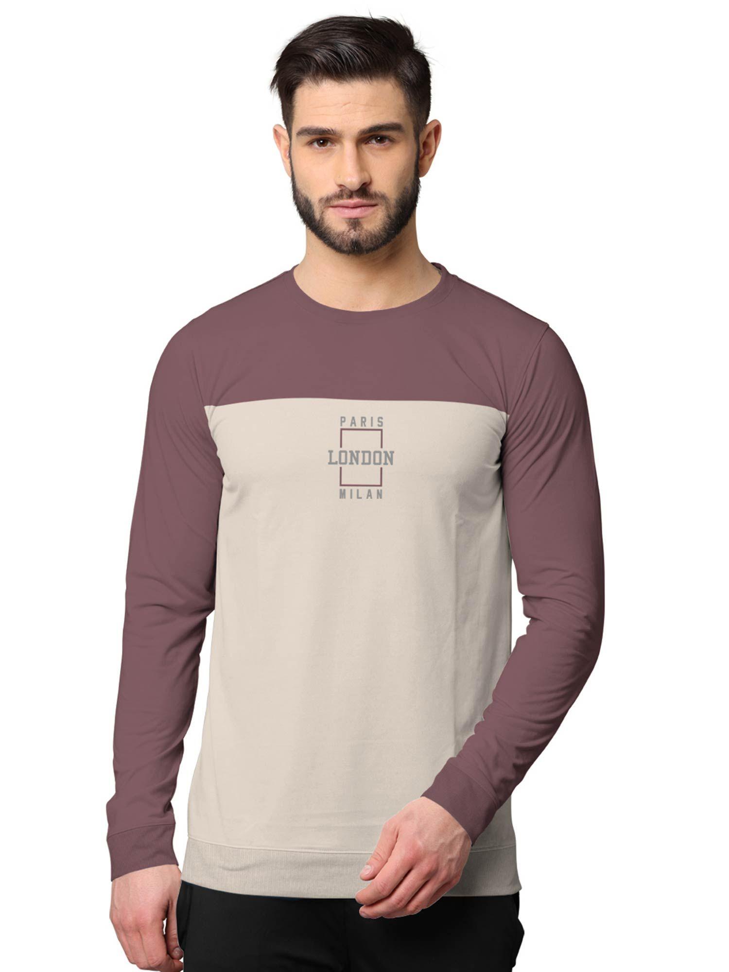 colorblock full sleeve sweatshirts for men purple and beige