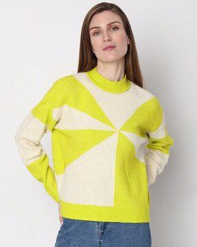 colorblock high-neck pullover with full sleeves