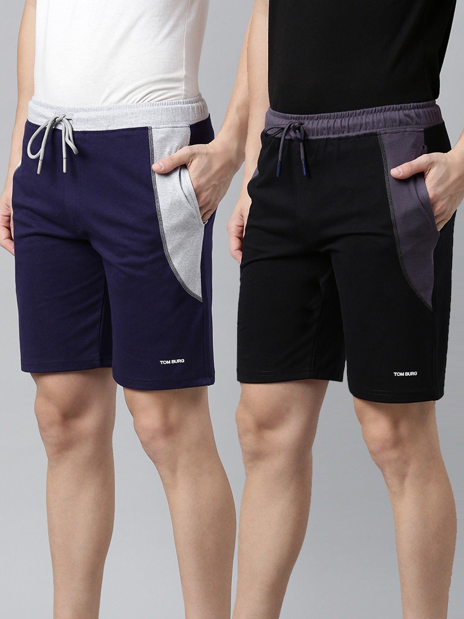 colorblock men black & dark blue basic lounge shorts (set of 2)