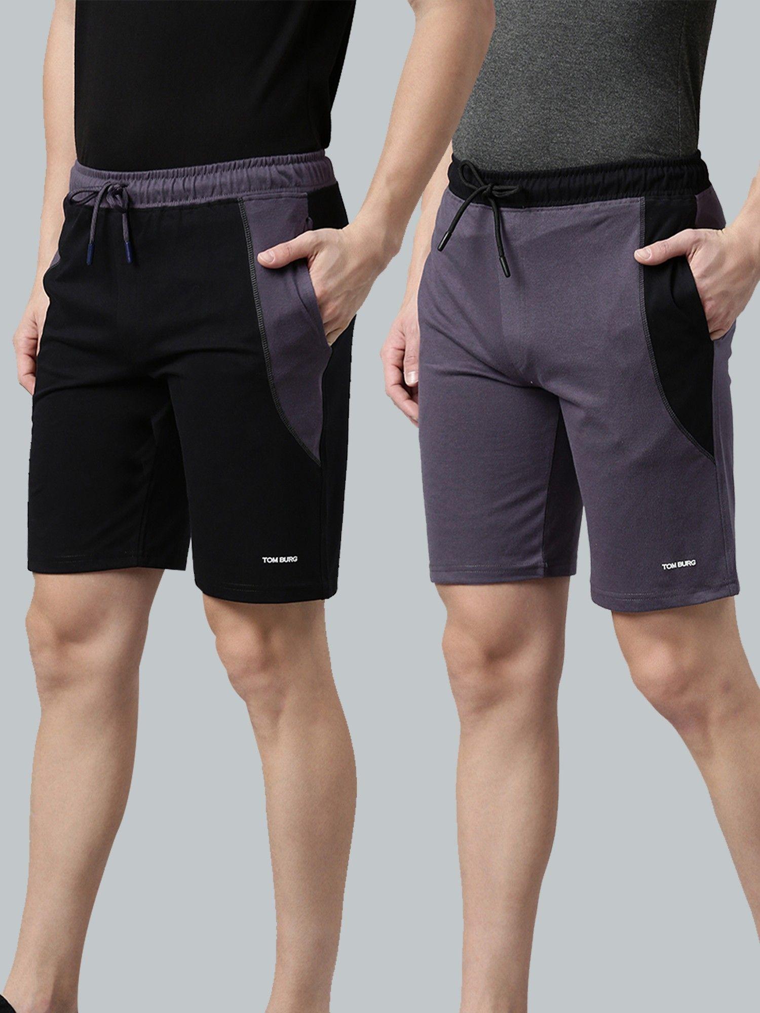 colorblock men black & dark grey basic lounge shorts (set of 2)