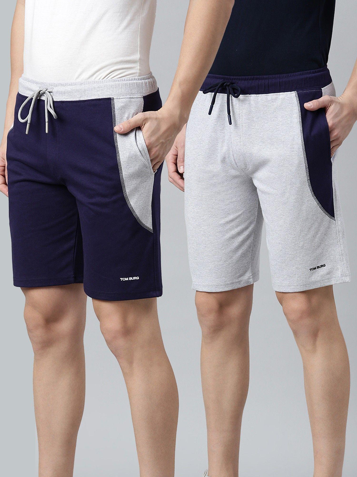 colorblock men dark blue & grey basic lounge shorts (set of 2)