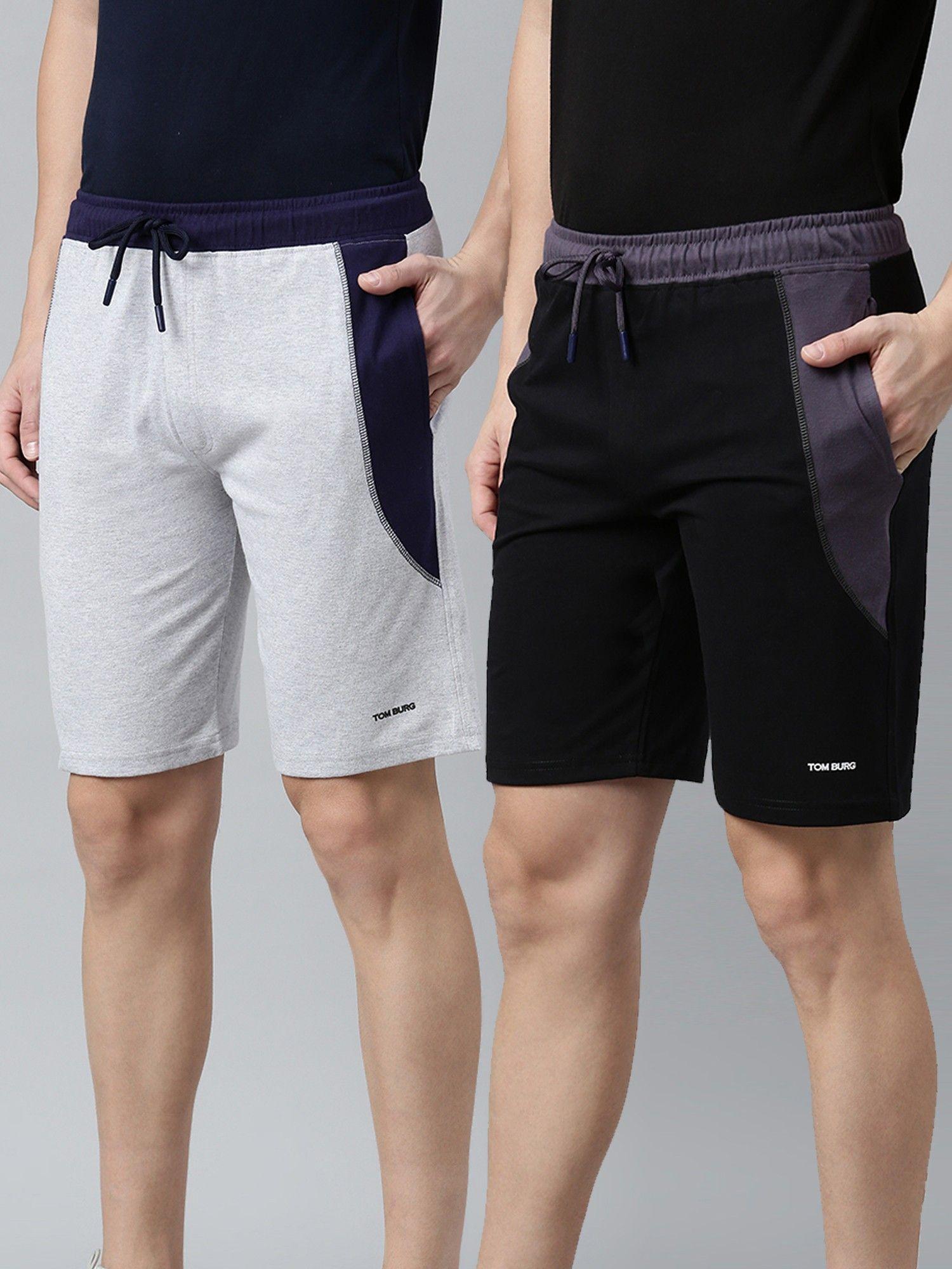colorblock men grey & black basic lounge shorts (set of 2)