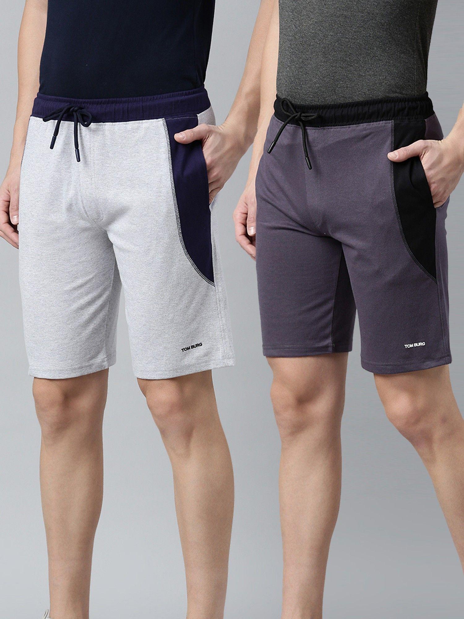 colorblock men grey basic lounge shorts (set of 2)