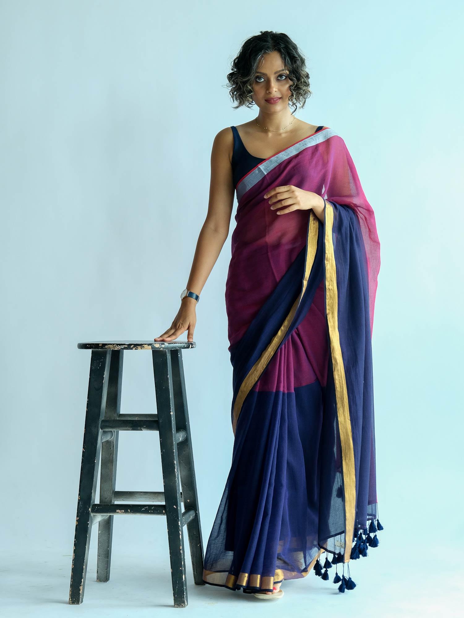 colorblock multi-color zari saree