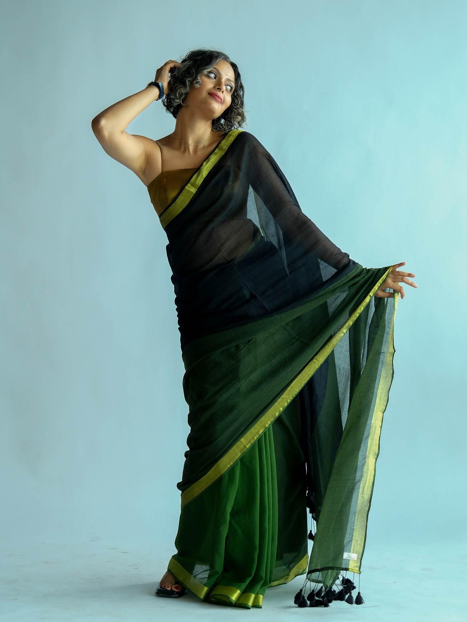 colorblock multi-color zari saree