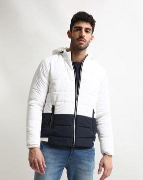 colorblock padded zip-front hoodie