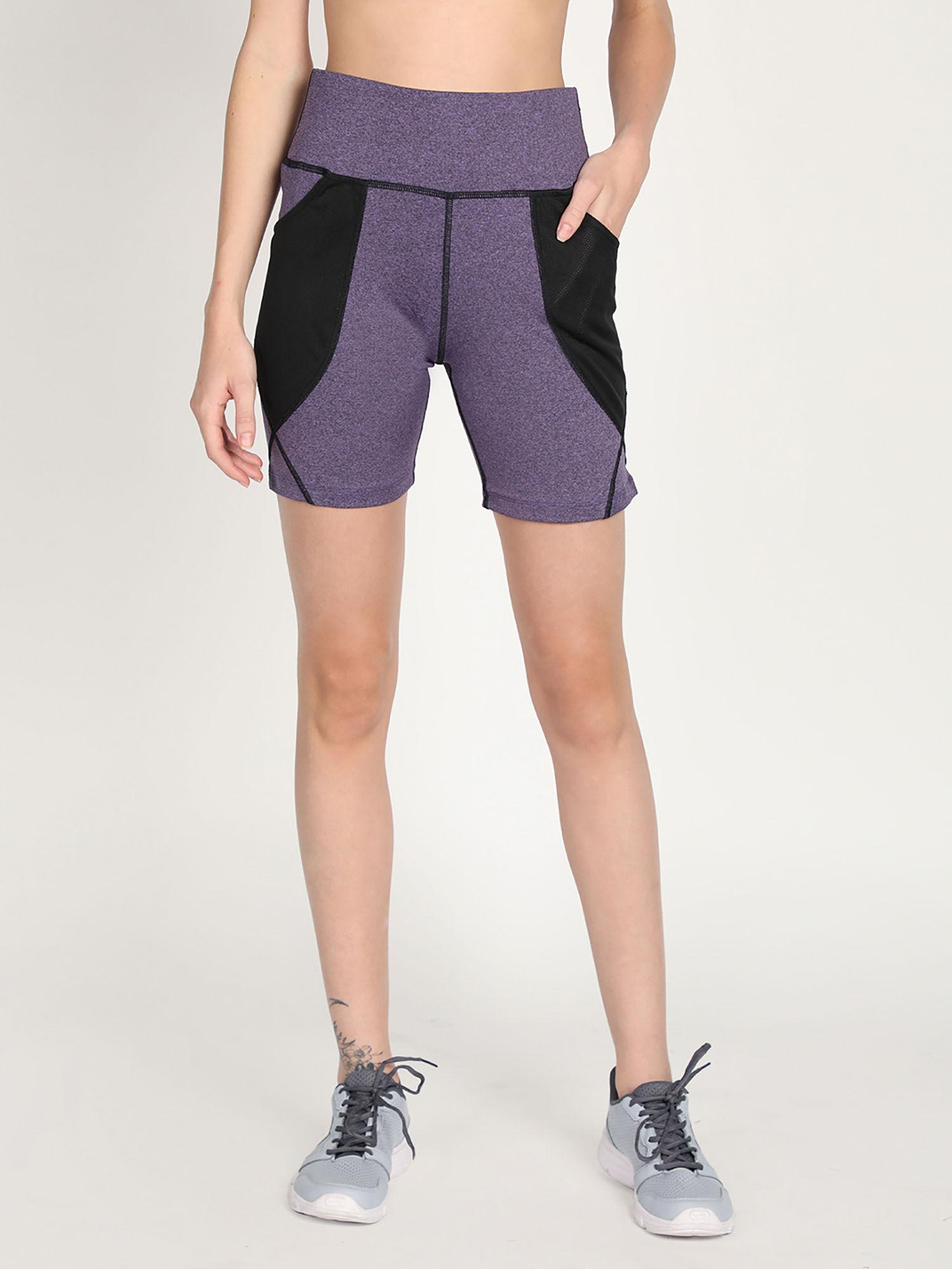 colorblock purple activewear shorts for women