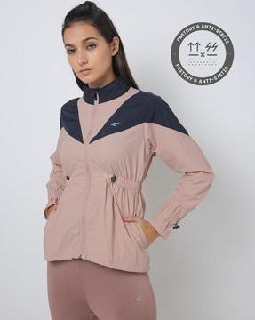 colorblock zip-front jacket with cinched waist