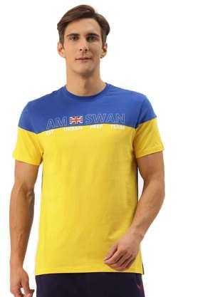 colorblocked cotton regular fit men's t-shirt - print