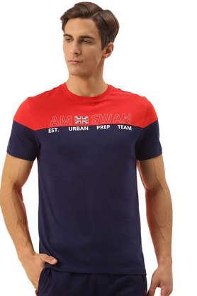 colorblocked cotton regular fit men's t-shirt - print