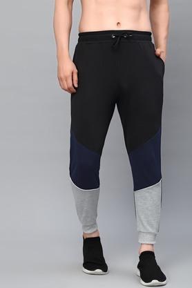 colorblocked cotton regular fit mens jogger - black