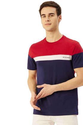 colorblocked cotton blend regular fit men's t-shirt - multi