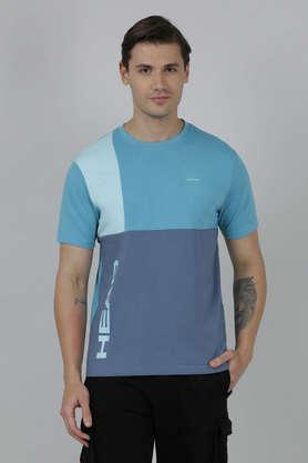 colorblocked cotton poly spandex slim fit men's t-shirt - ice