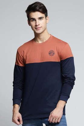 colorblocked cotton regular fit men's t-shirt - brown