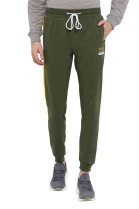 colorblocked cotton regular fit men's track pants - olive