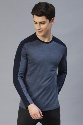 colorblocked cotton slim fit men's t-shirt - blue