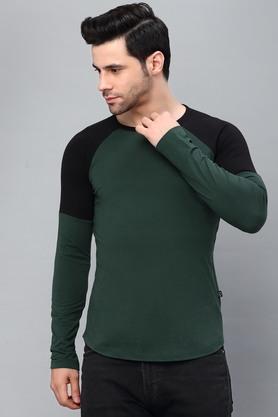 colorblocked cotton slim fit men's t-shirt - bottle green