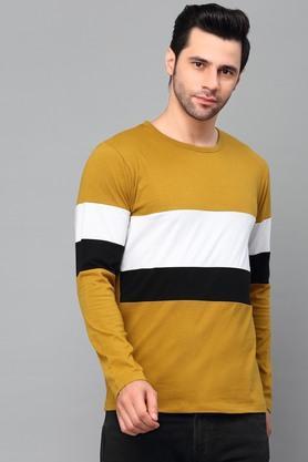 colorblocked cotton slim fit men's t-shirt - mustard