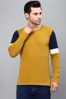 colorblocked cotton slim fit men's t-shirt - mustard