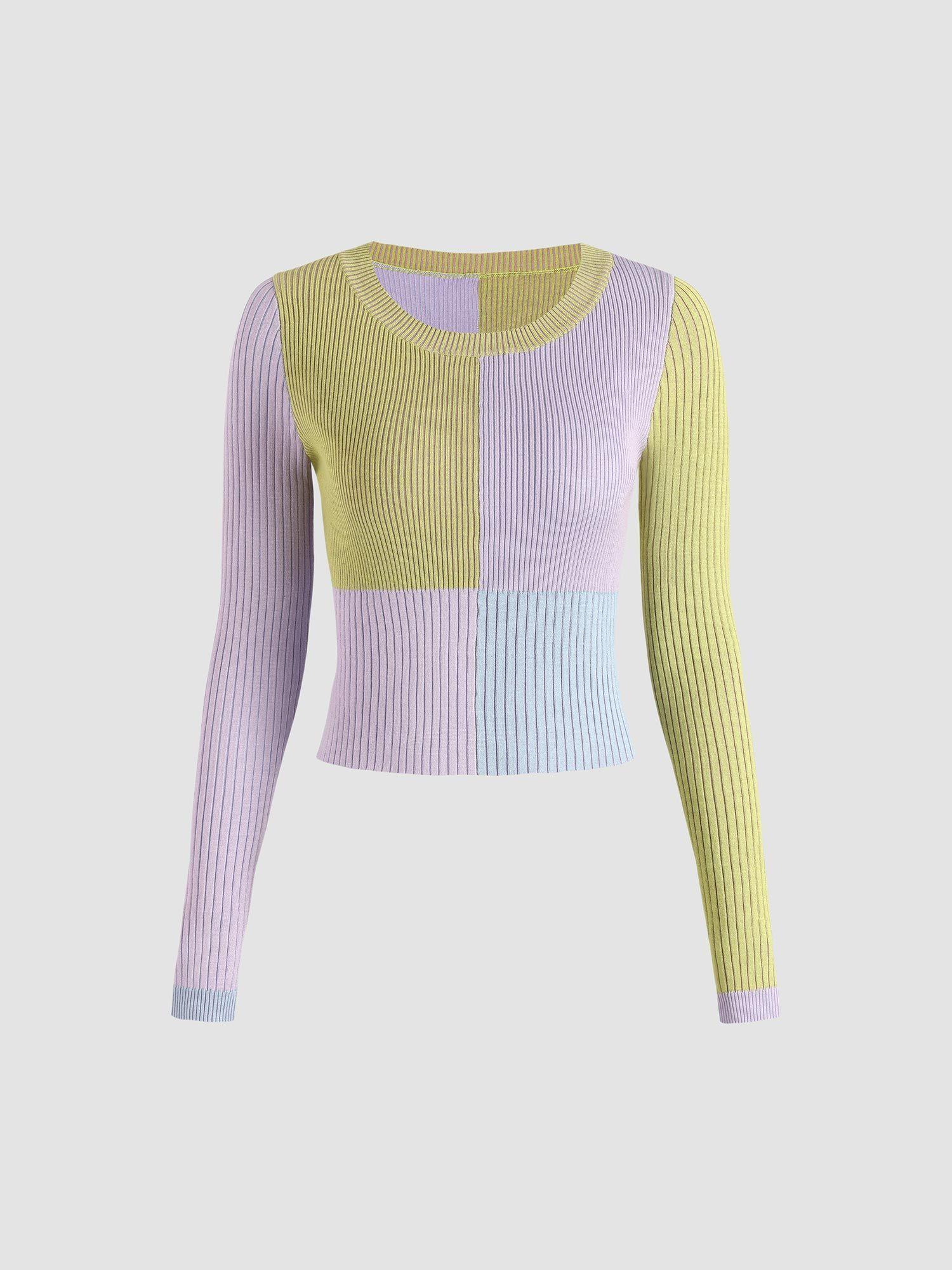 colorblocked sweet knitted long sleeve top