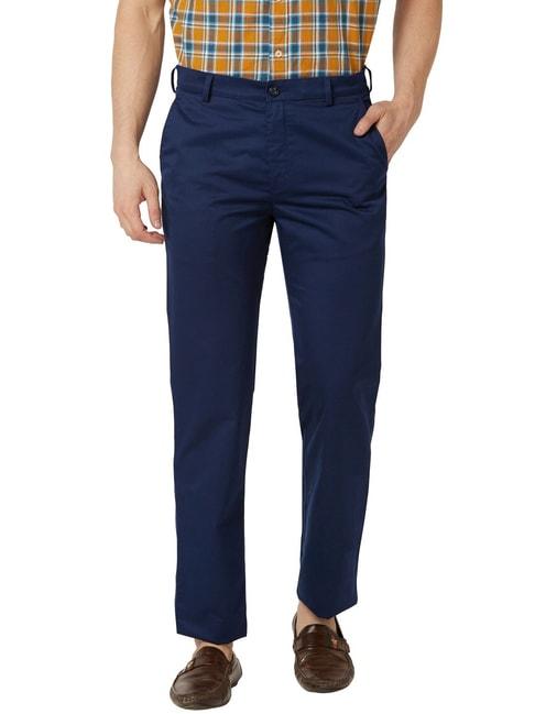 colorplus blue cotton tailored fit trousers
