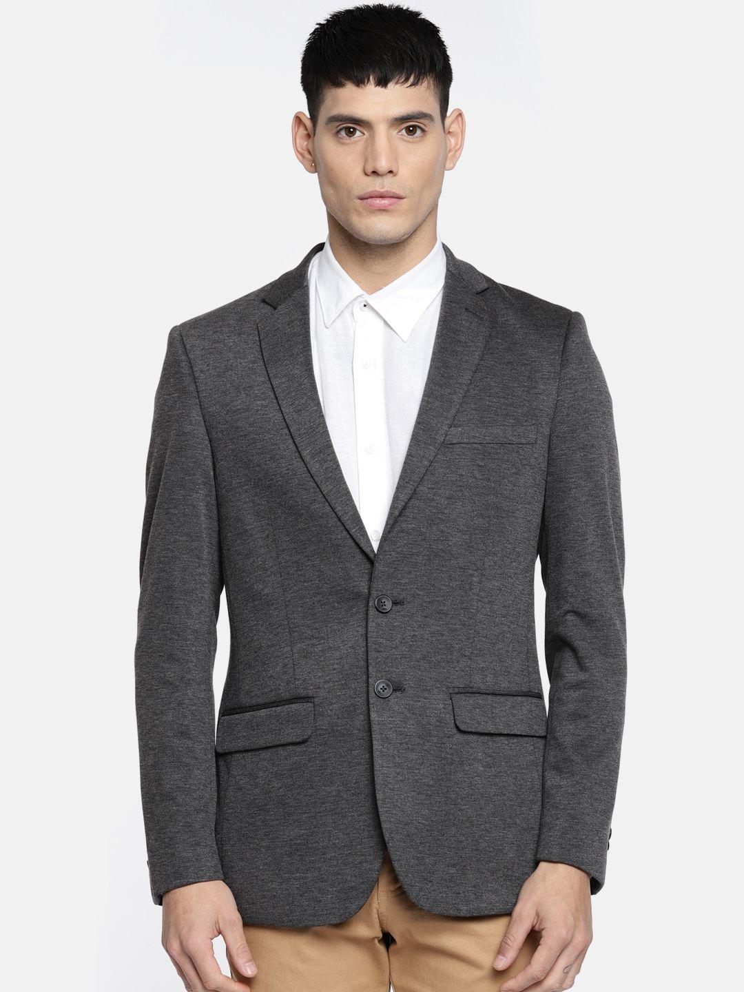 colorplus charcoal grey single-breasted contemporary fit formal blazer