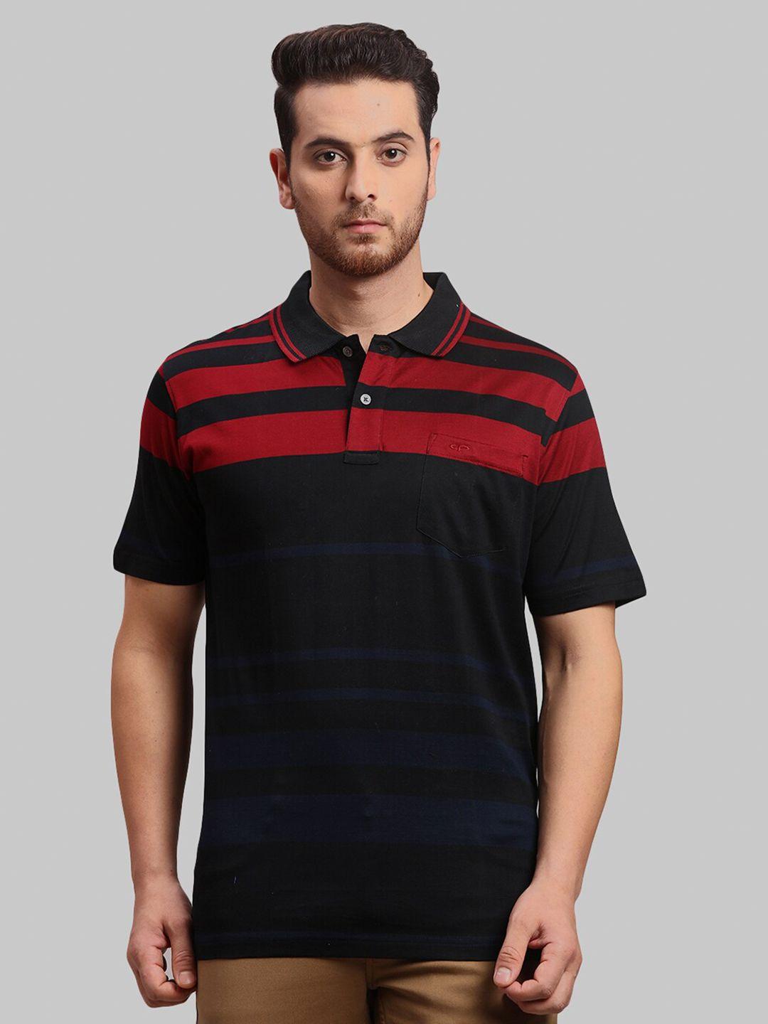 colorplus horizontal striped polo collar cotton t-shirt