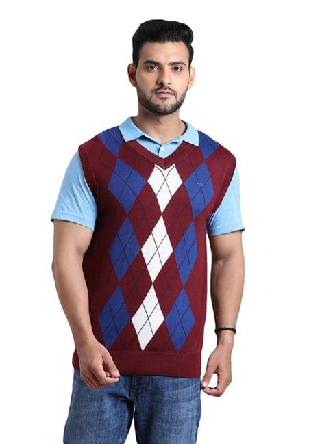 colorplus maroon regular fit texture sweater