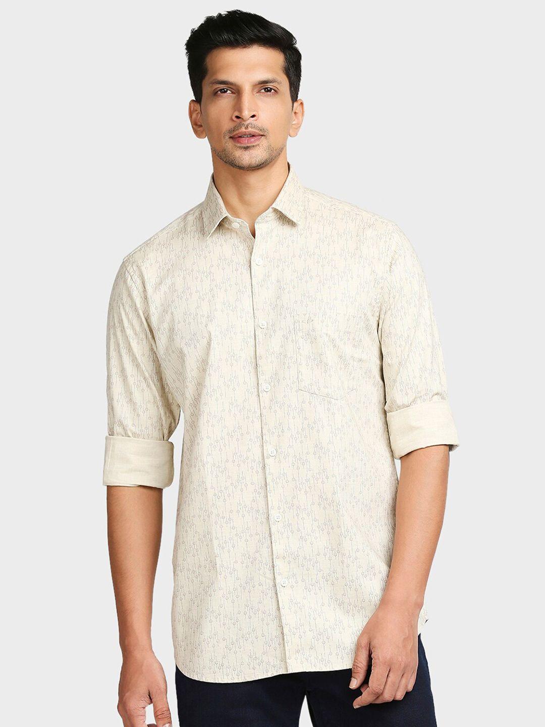 colorplus men beige tailored fit floral printed casual shirt