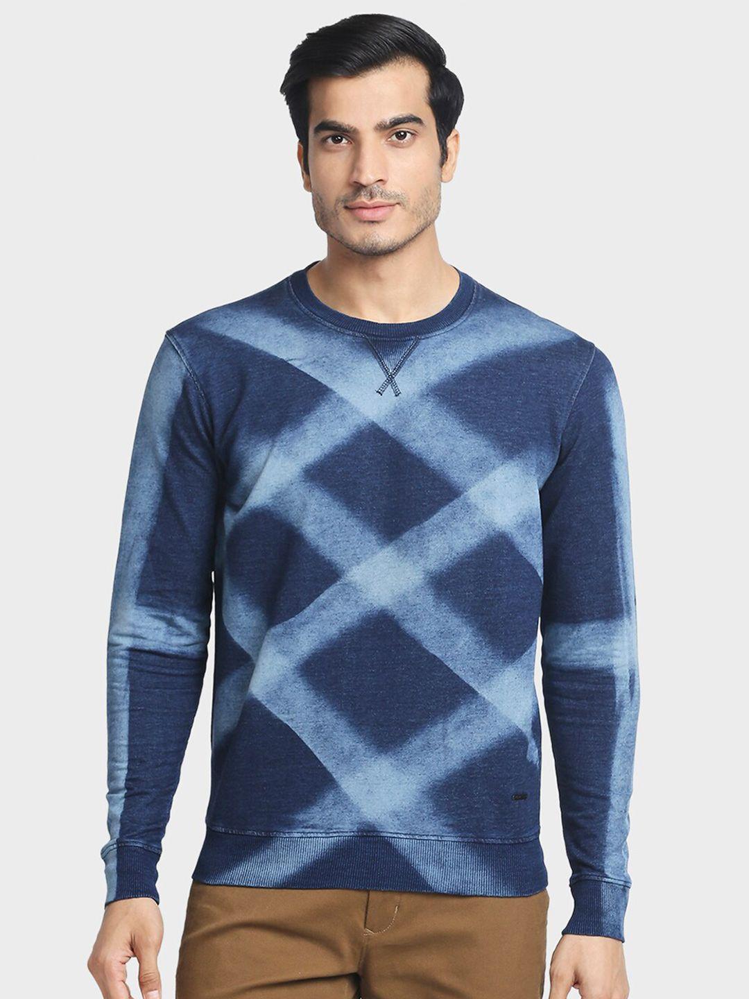 colorplus men blue self design round neck sweatshirt
