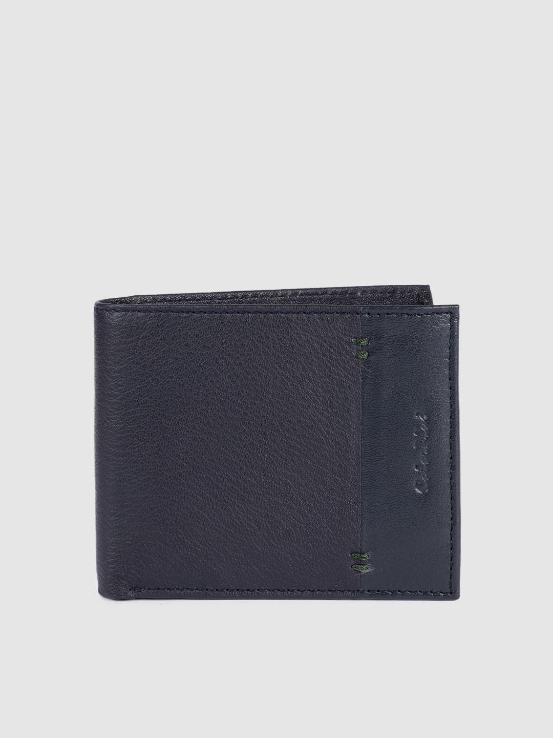 colorplus men blue solid two fold leather wallet