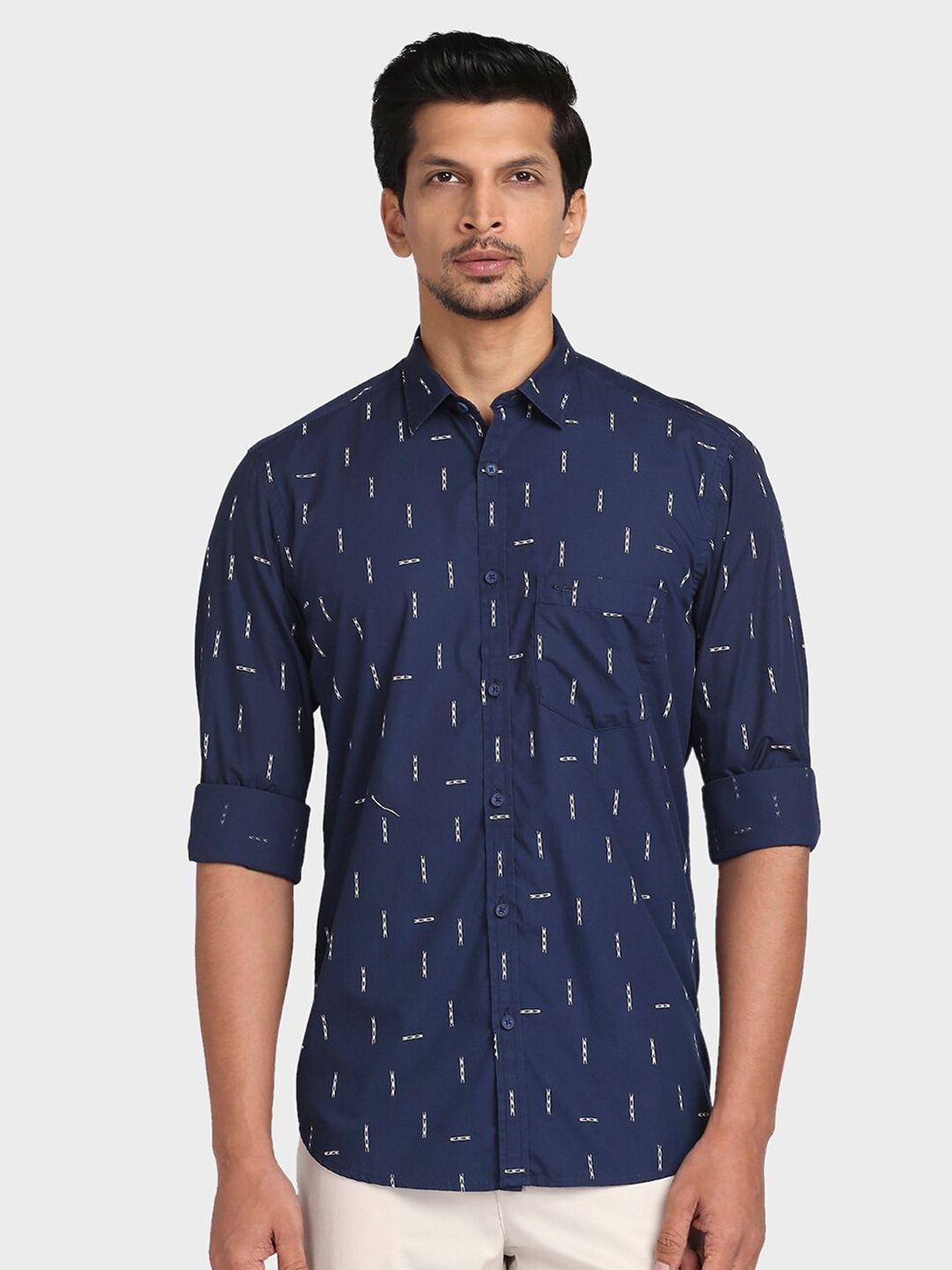 colorplus men blue tailored fit printed casual shirt