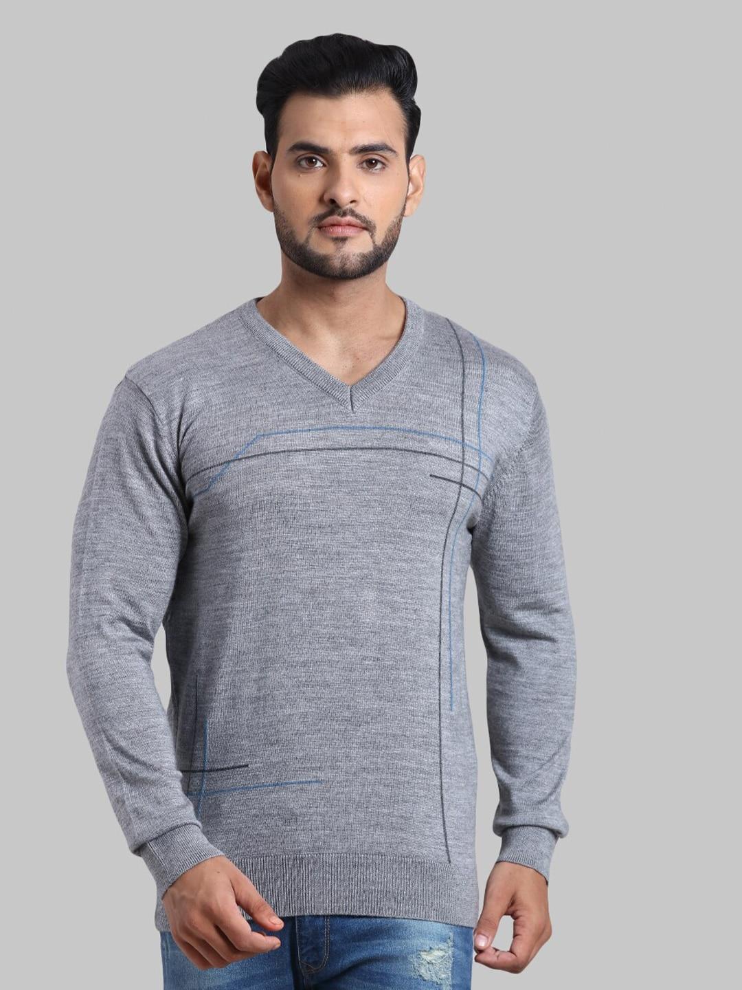 colorplus men grey striped v-neck pullover sweater