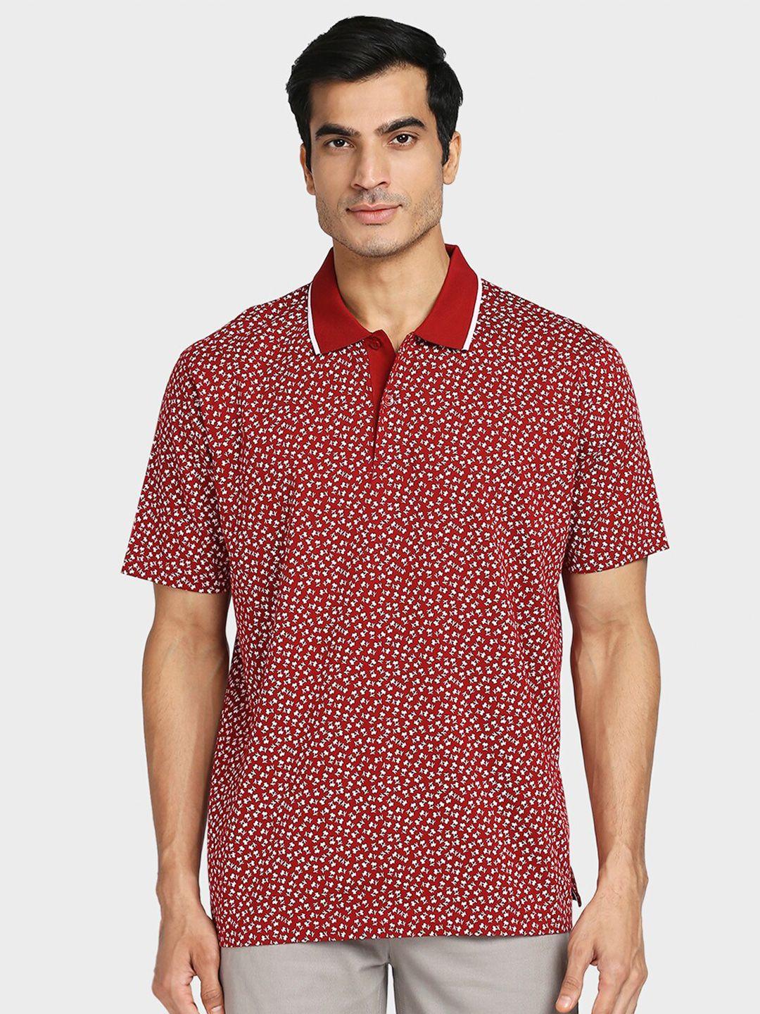 colorplus men maroon printed polo collar cotton t-shirt