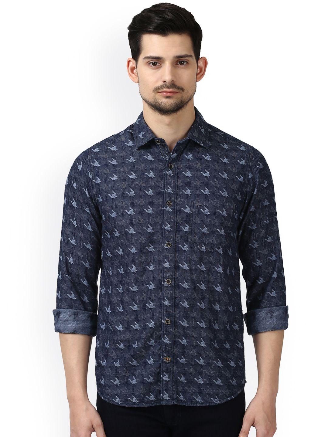 colorplus men navy blue regular fit printed casual shirt