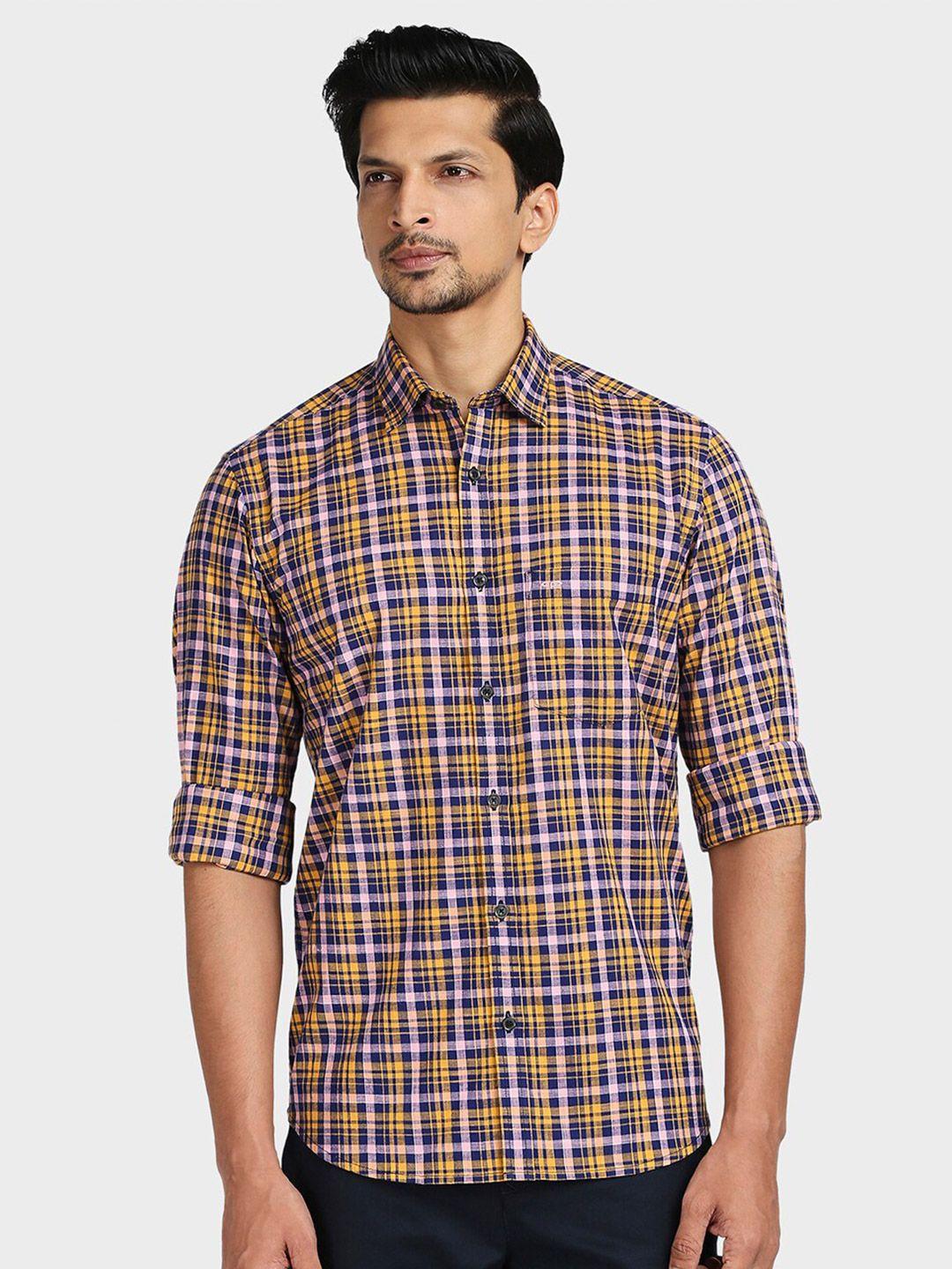 colorplus men red tailored fit checked cotton casual shirt